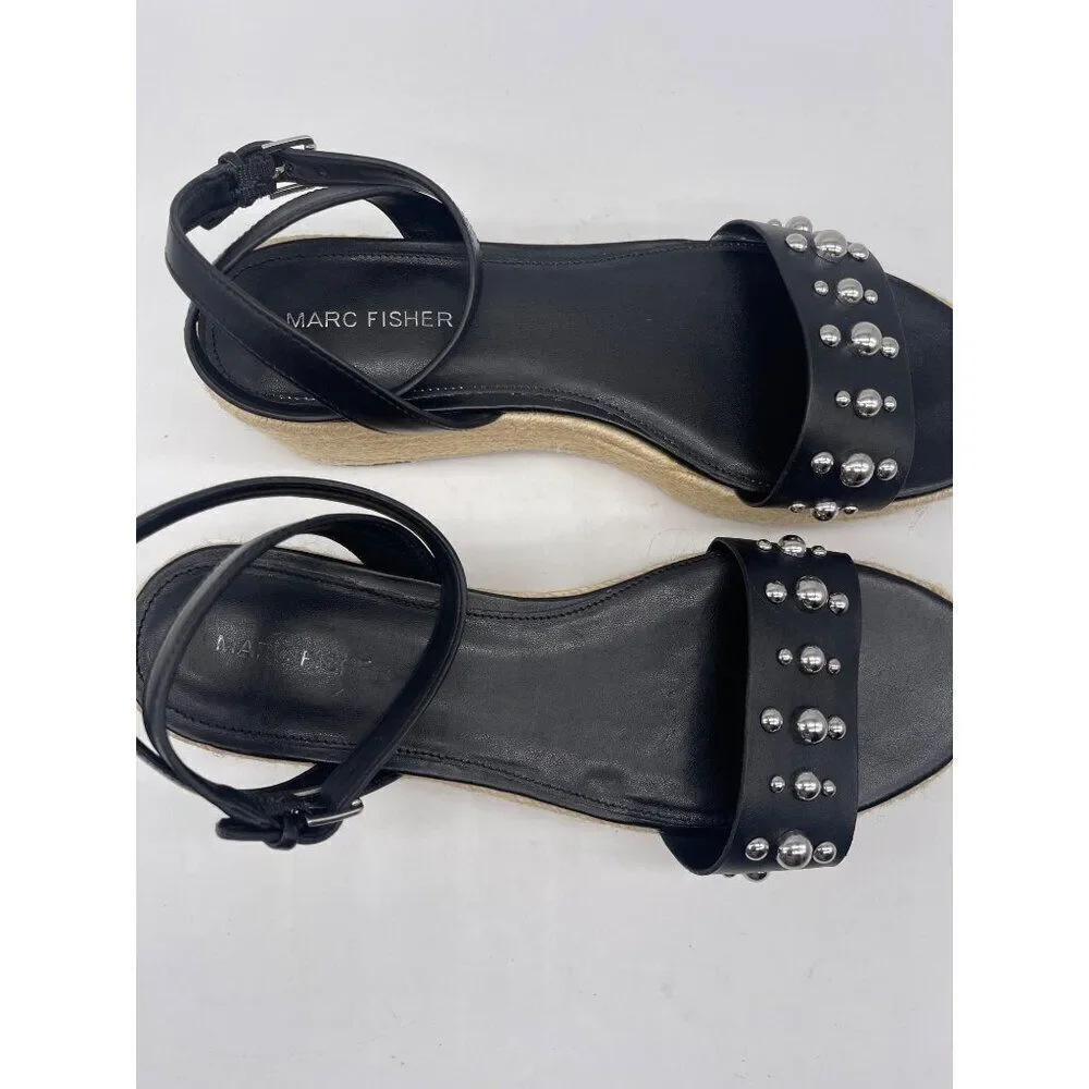 Marc Fisher Joyce Women Black Espadrille Studded Platform Slingback Sandal Size